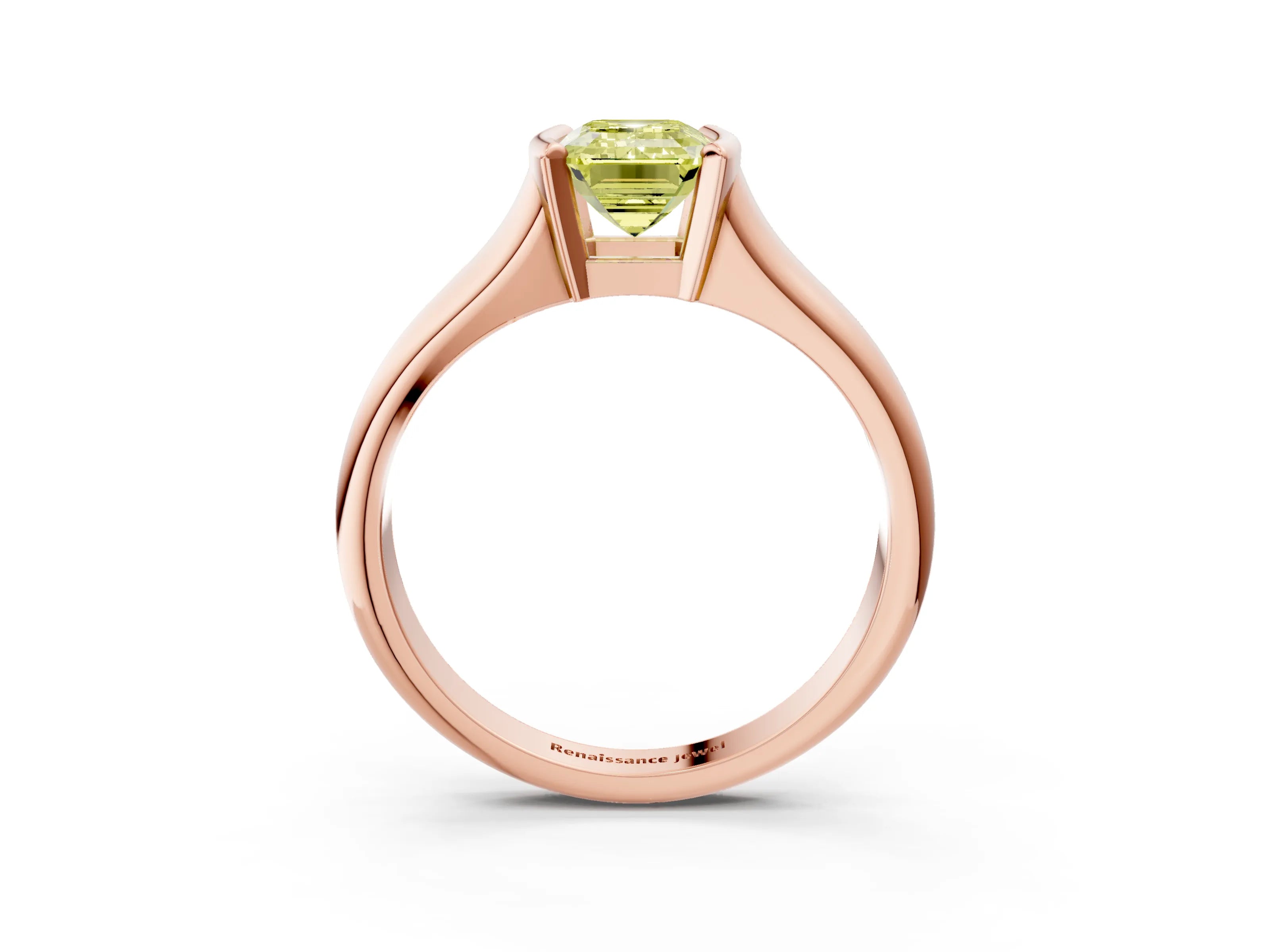 Rose gold Fancy Yellow Emerald Cut Solitaire Tension Set Diamond Ring with Split Shank Band_3