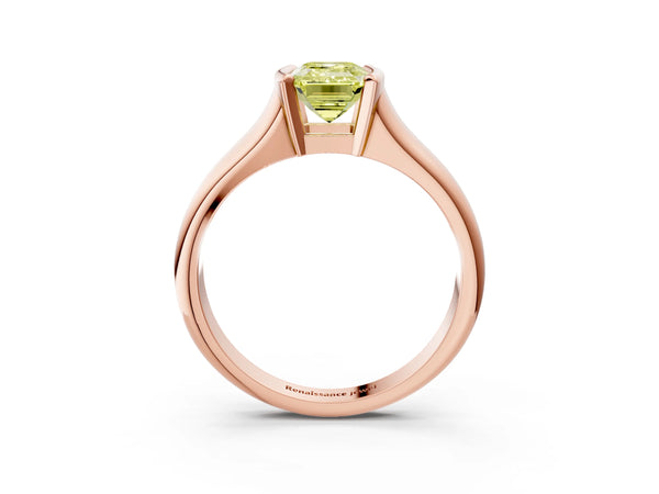 Rose gold Fancy Yellow Emerald Cut Solitaire Tension Set Diamond Ring with Split Shank Band