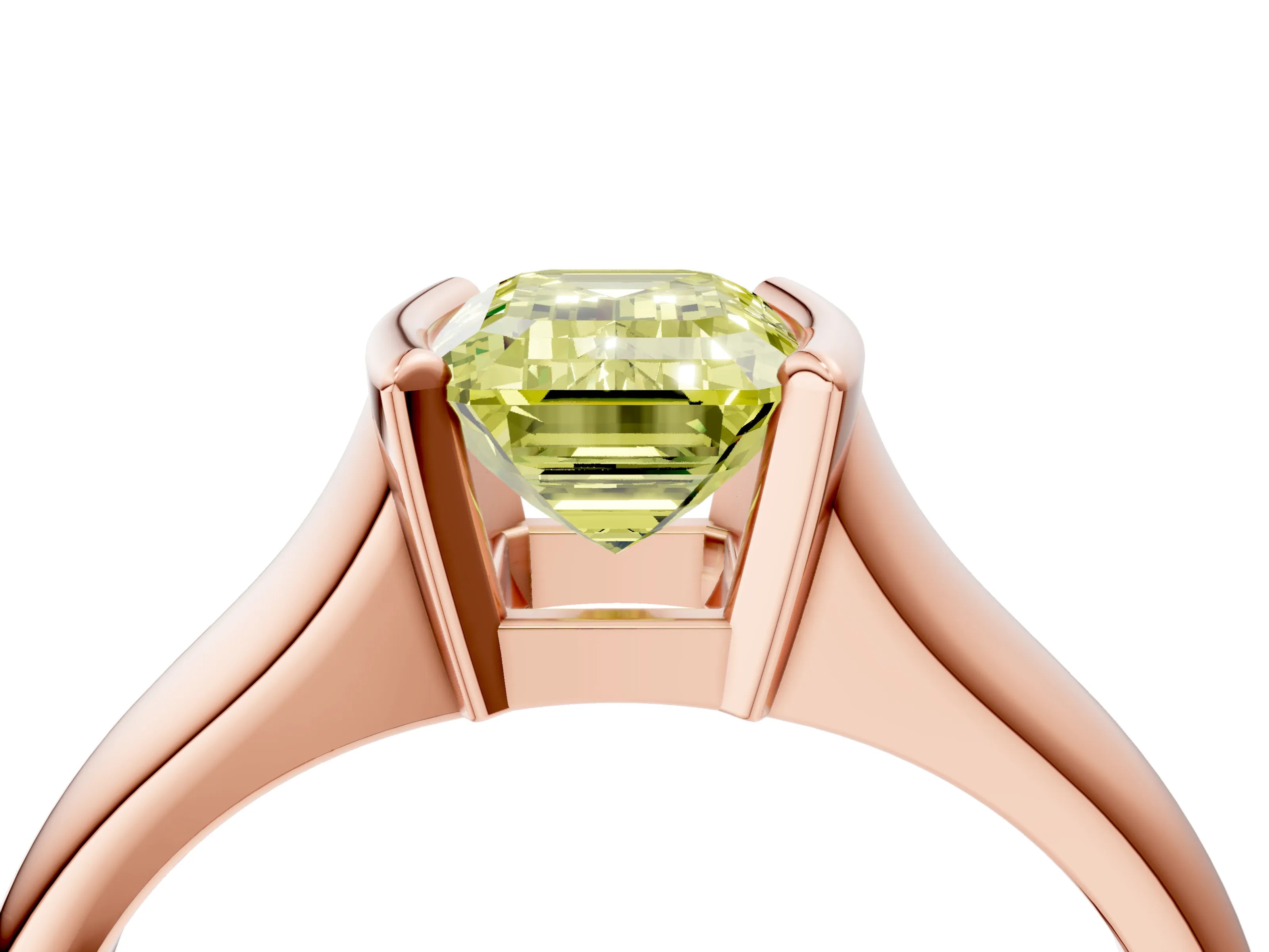 Rose gold Fancy Yellow Emerald Cut Solitaire Tension Set Diamond Ring with Split Shank Band_4