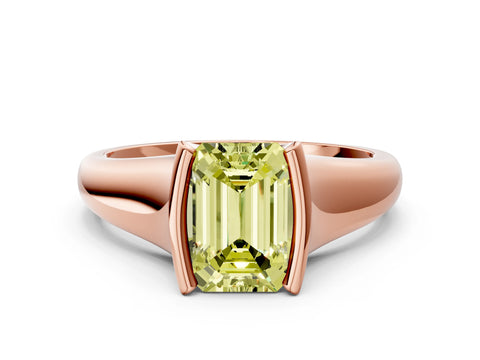 Rose gold Fancy Yellow Emerald Cut Solitaire Tension Set Diamond Ring with Split Shank Band