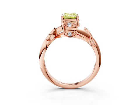Rose gold Fancy Yellow Emerald Cut Solitaire Twist Engagement Ring with Leaf Accents and Prong Setting_15