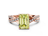 Rose gold Fancy Yellow Emerald Cut Solitaire Twist Pave Diamond Engagement Ring with Prong Setting