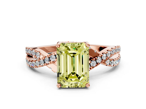 Rose gold Fancy Yellow Emerald Cut Solitaire Twist Pave Diamond Engagement Ring with Prong Setting_24