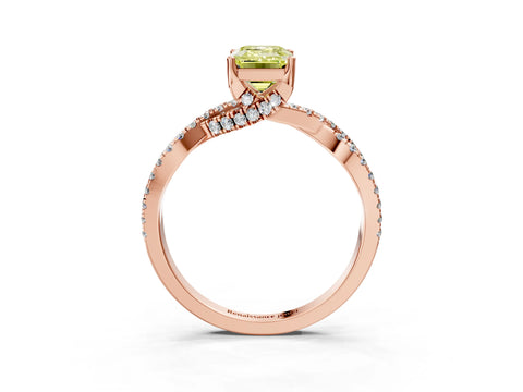 Rose gold Fancy Yellow Emerald Cut Solitaire Twist Pave Diamond Engagement Ring with Prong Setting_27
