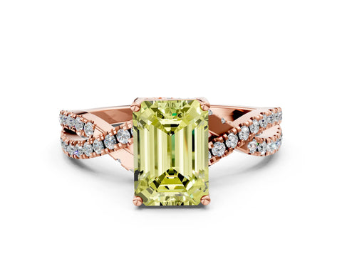 Rose gold Fancy Yellow Emerald Cut Solitaire Twist Pave Diamond Engagement Ring with Prong Setting_30