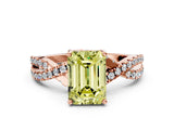 Rose gold Fancy Yellow Emerald Cut Solitaire Twist Pave Diamond Engagement Ring with Prong Setting_36