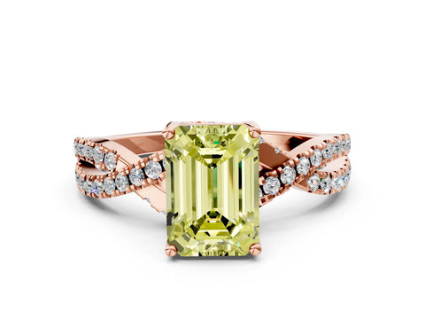 Rose gold Fancy Yellow Emerald Cut Solitaire Twist Pave Diamond Engagement Ring with Prong Setting_36
