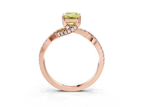Rose gold Fancy Yellow Emerald Cut Solitaire Twist Pave Diamond Engagement Ring with Prong Setting_3