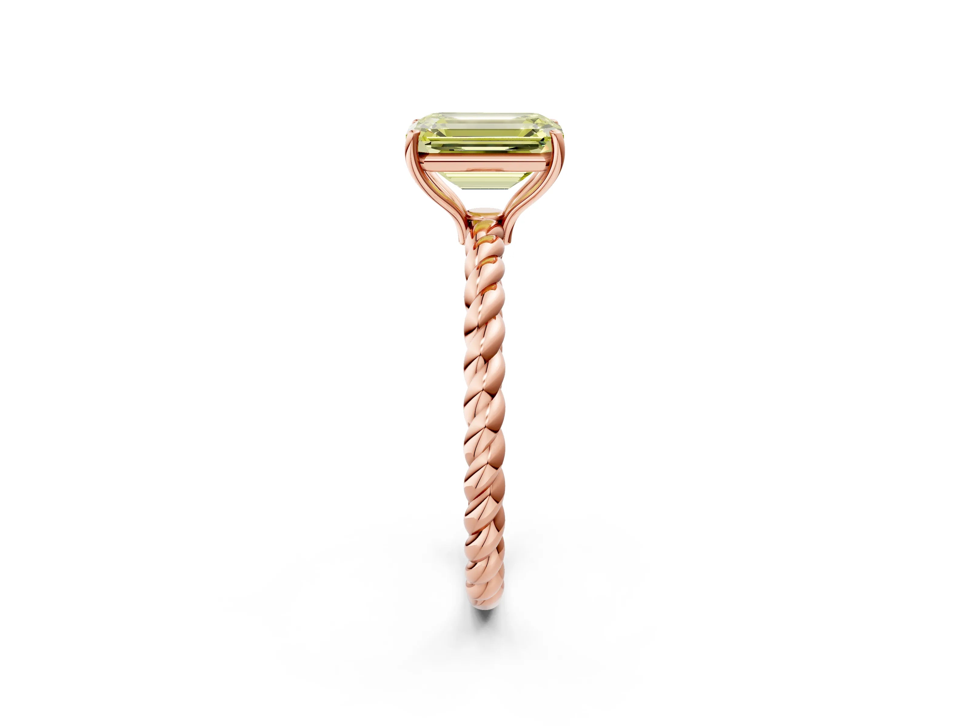 Rose gold Fancy Yellow Emerald Cut Solitaire Twisted Band 4-Prong Ring_2