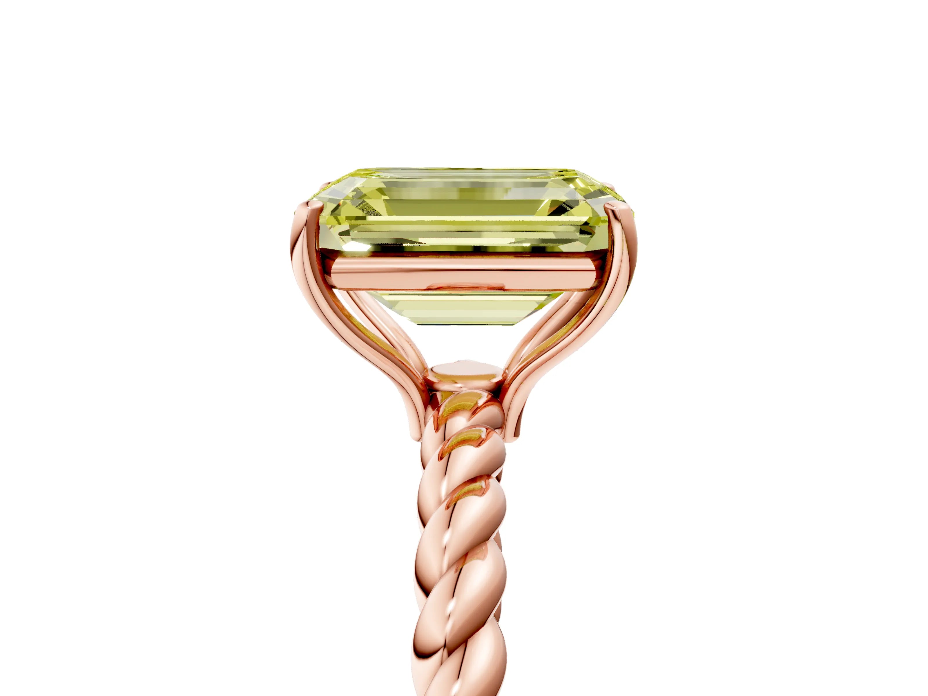 Rose gold Fancy Yellow Emerald Cut Solitaire Twisted Band 4-Prong Ring_5