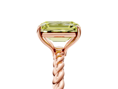 Rose gold Fancy Yellow Emerald Cut Solitaire Twisted Band 4-Prong Ring_5