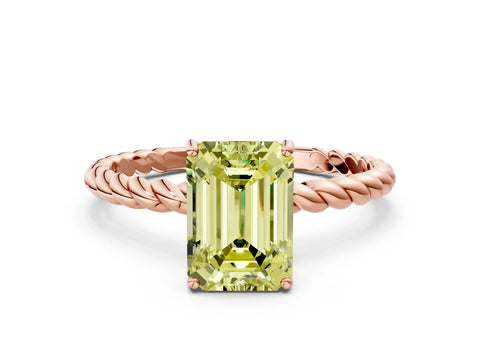Rose gold Fancy Yellow Emerald Cut Solitaire Twisted Band 4-Prong Ring