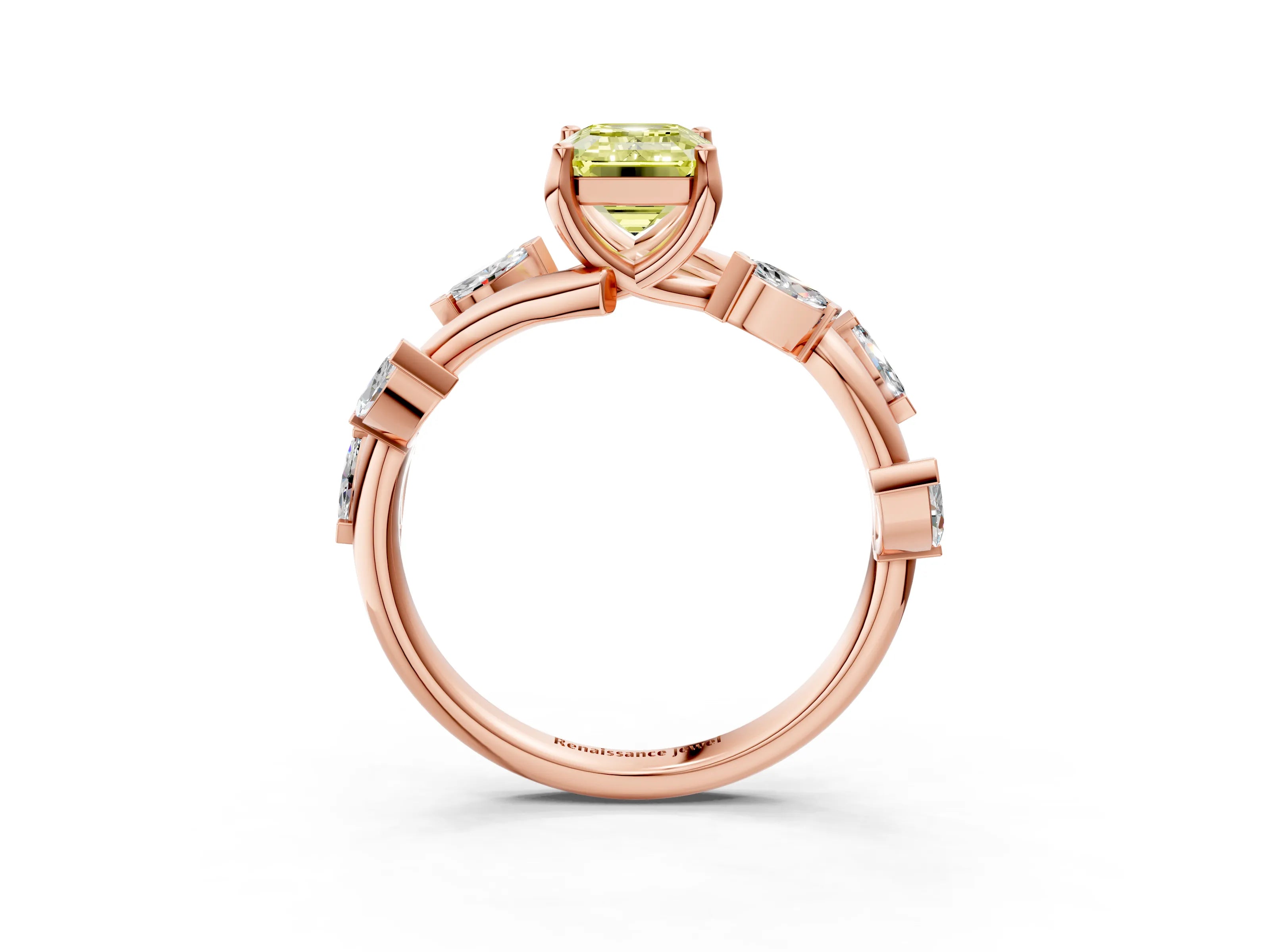 Rose gold Fancy Yellow Emerald Cut Solitaire Twisted Band Marquise Accent Prong Setting Ring_3
