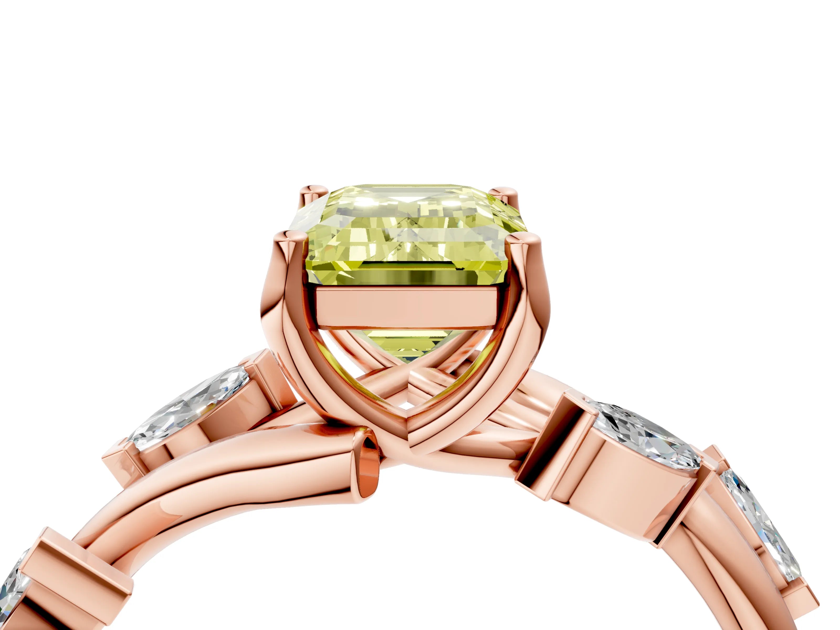 Rose gold Fancy Yellow Emerald Cut Solitaire Twisted Band Marquise Accent Prong Setting Ring_4