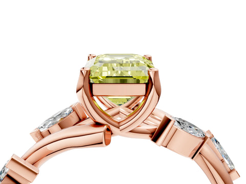 Rose gold Fancy Yellow Emerald Cut Solitaire Twisted Band Marquise Accent Prong Setting Ring_4