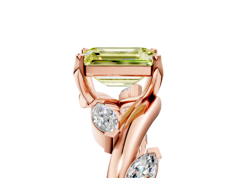 Rose gold Fancy Yellow Emerald Cut Solitaire Twisted Band Marquise Accent Prong Setting Ring_5