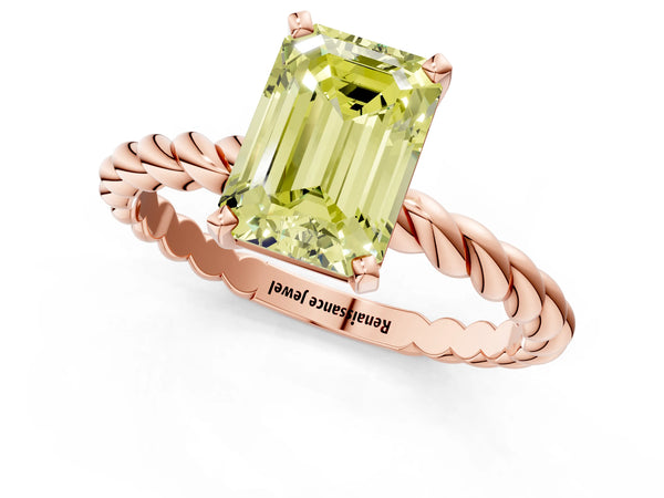 Rose gold Fancy Yellow Emerald  Cut Solitaire Twisted Band with Four-Prong Setting