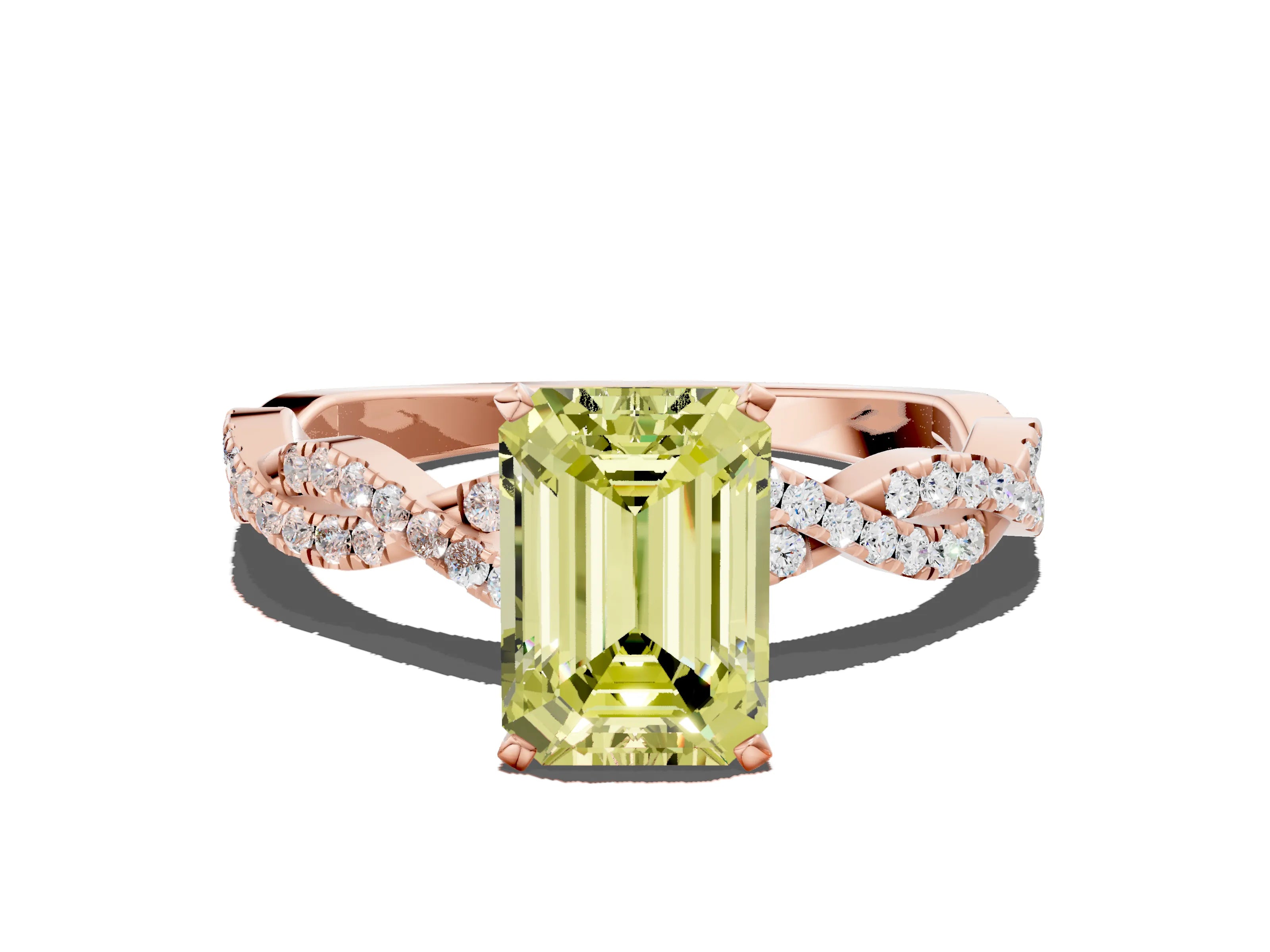 Rose gold Fancy Yellow Emerald Cut Solitaire Twisted Pave Band with Four-Prong Setting_3