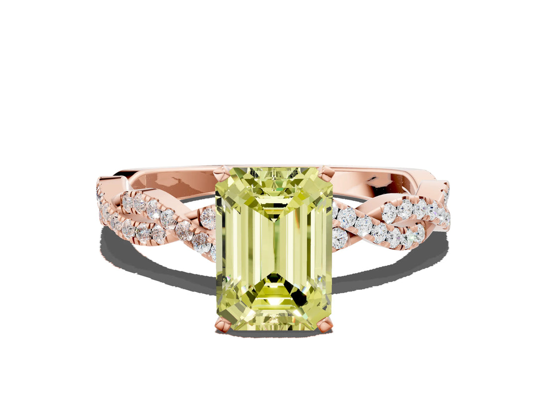 Rose gold Fancy Yellow Emerald Cut Solitaire Twisted Pave Band with Four-Prong Setting_3
