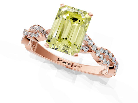 Rose gold Fancy Yellow Emerald Cut Solitaire Twisted Pave Band with Four-Prong Setting_4