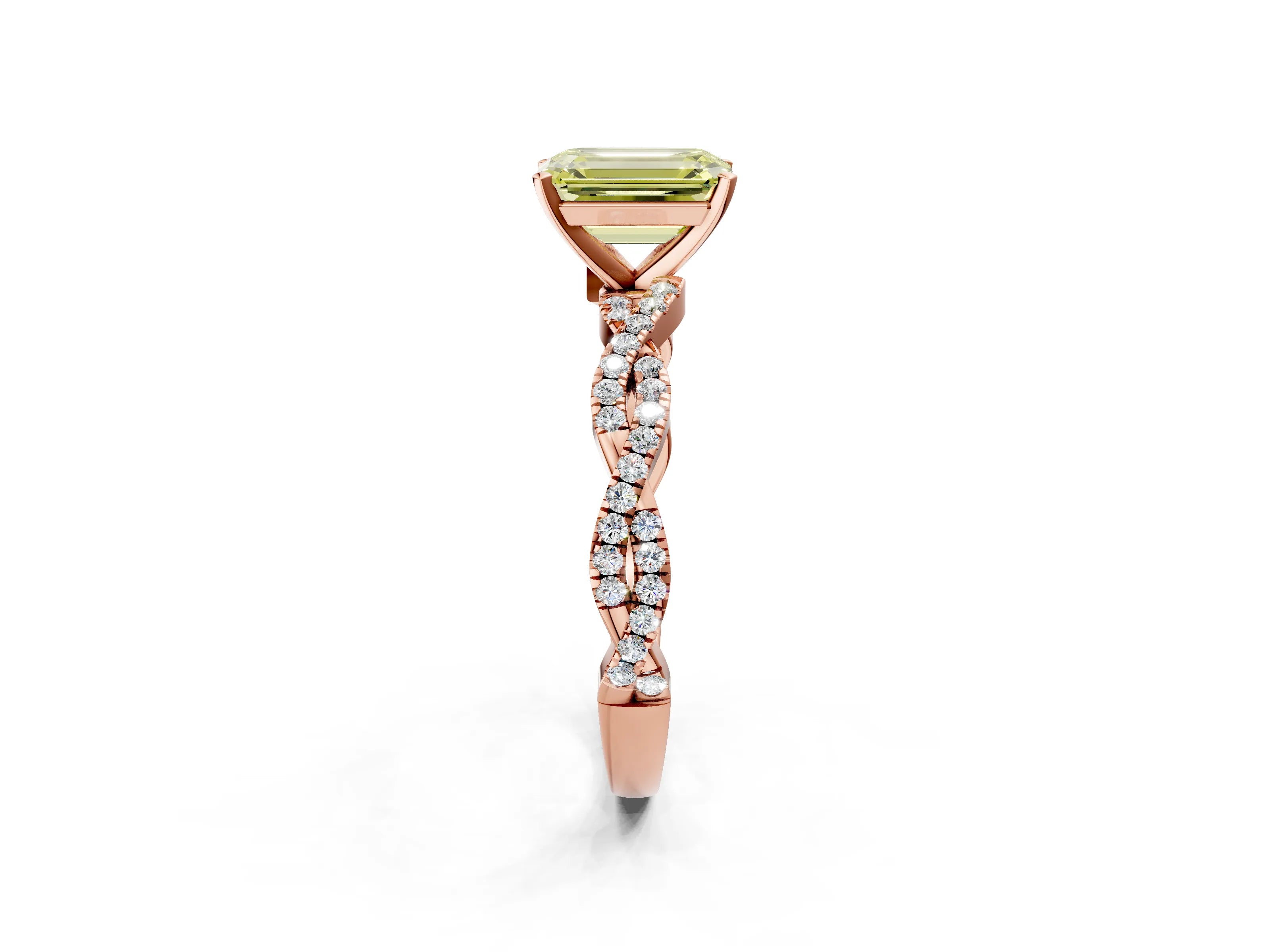 Rose gold Fancy Yellow Emerald Cut Solitaire Twisted Pave Band with Four-Prong Setting_5