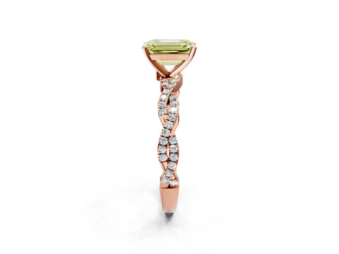 Rose gold Fancy Yellow Emerald Cut Solitaire Twisted Pave Band with Four-Prong Setting_5