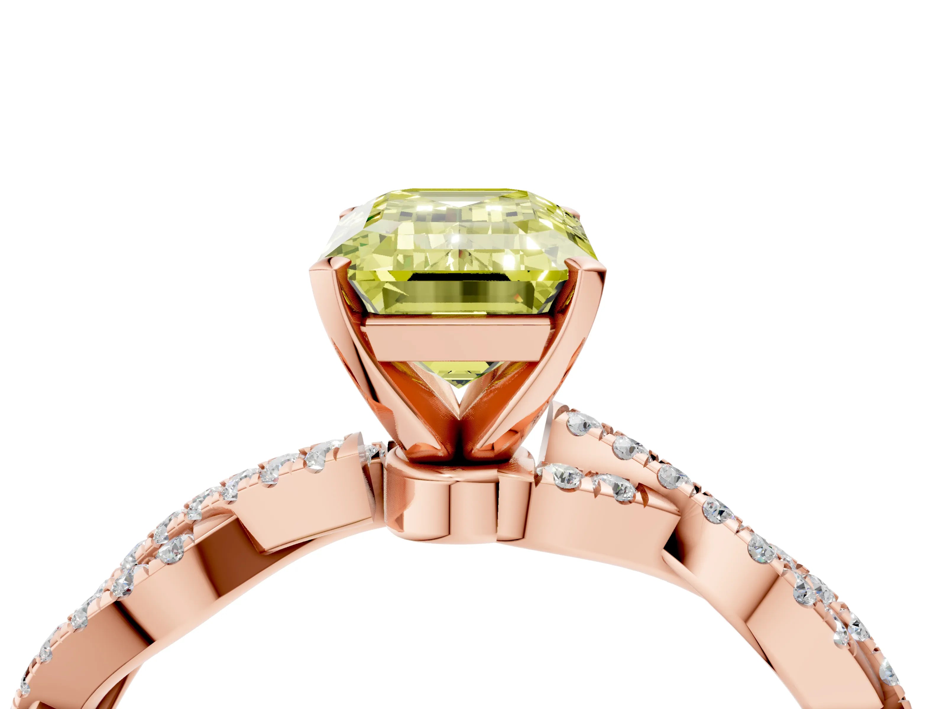 Rose gold Fancy Yellow Emerald Cut Solitaire Twisted Pave Band with Four-Prong Setting_7