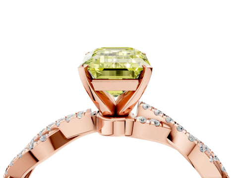Rose gold Fancy Yellow Emerald Cut Solitaire Twisted Pave Band with Four-Prong Setting_7