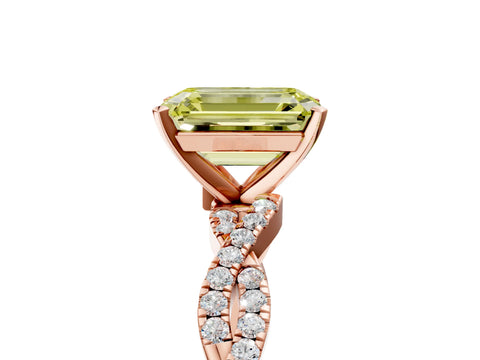 Rose gold Fancy Yellow Emerald Cut Solitaire Twisted Pave Band with Four-Prong Setting_8