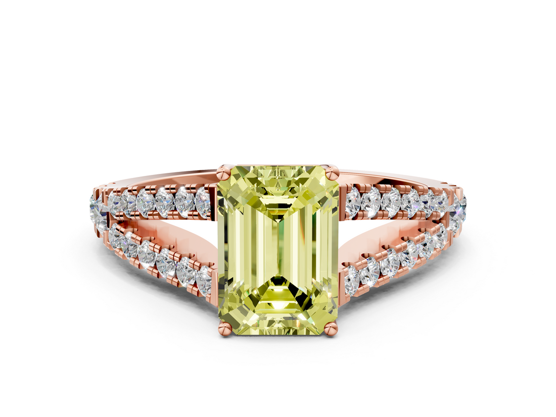 Rose gold Fancy Yellow Emerald  Cut Split Shank Pave Diamond Engagement Ring with Four-Prong Setting_24