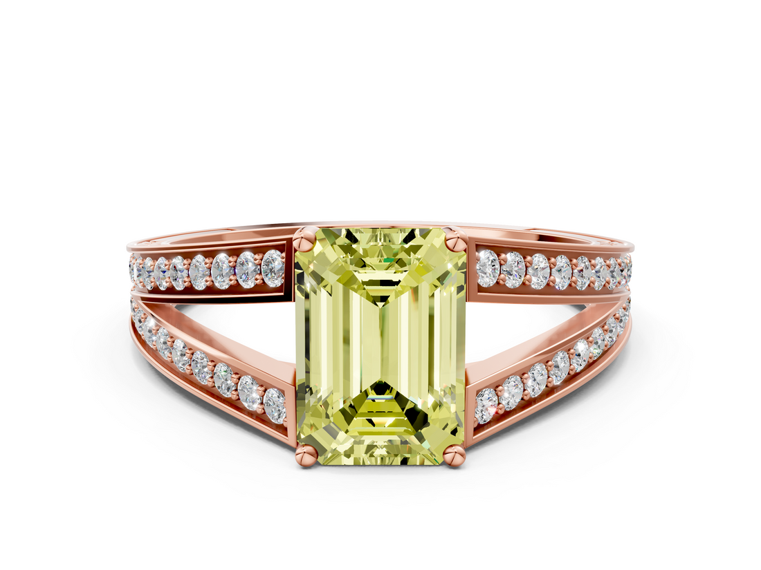Rose gold Fancy Yellow Emerald  Cut Split Shank Pave Diamond Ring with Four-Prong Setting_27