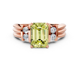 Rose gold Fancy Yellow Emerald  Cut Three-Stone Channel Set Ring with Bar Prongs_59