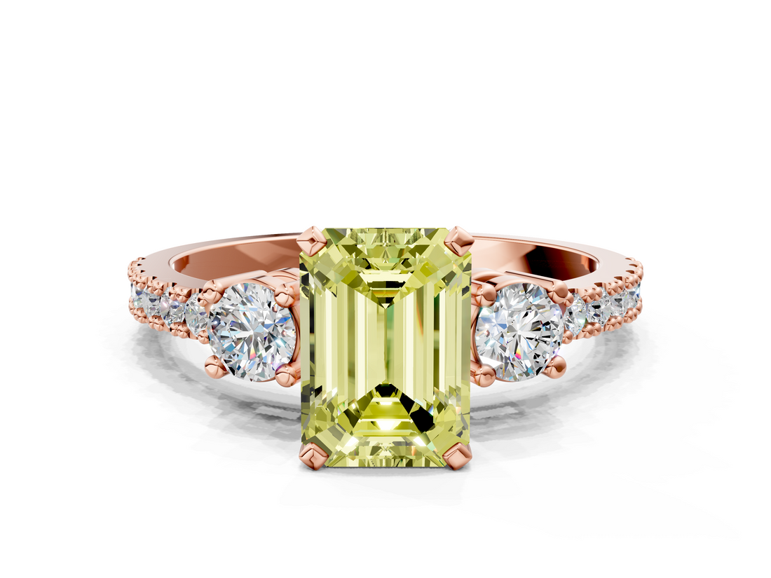 Rose gold Fancy Yellow Emerald  Cut Three-Stone Diamond Pavé Band with Prong Setting_17