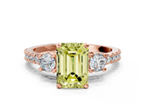 Rose gold Fancy Yellow Emerald  Cut Three-Stone Diamond Pavé Band with Prong Setting_17
