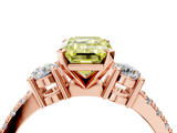 Rose gold Fancy Yellow Emerald  Cut Three-Stone Diamond Pavé Band with Prong Setting_21