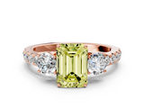 Rose gold Fancy Yellow Emerald  Cut Three-Stone Diamond Pave Band with Prong Setting_37