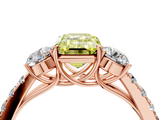 Rose gold Fancy Yellow Emerald  Cut Three-Stone Diamond Pave Band with Prong Setting_41