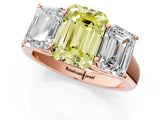 Rose gold Fancy Yellow Emerald Cut Three-Stone Diamond Ring with Prong Setting on a Classic Band_13