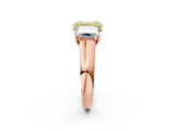 Rose gold Fancy Yellow Emerald Cut Three-Stone Diamond Ring with Prong Setting on a Classic Band_14
