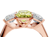 Rose gold Fancy Yellow Emerald Cut Three-Stone Diamond Ring with Prong Setting on a Classic Band_16