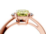 Rose gold Fancy Yellow Emerald  Cut Three-Stone Solitaire Ring with Round Accent Diamonds and Four-Prong Setting_23