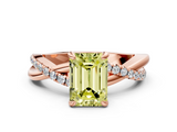 Rose gold Fancy Yellow Emerald  Cut Twist Band Solitaire Diamond Ring with Pavé Setting_3