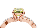 Rose gold Fancy Yellow Emerald  Cut Twist Band Solitaire Diamond Ring with Pavé Setting_7