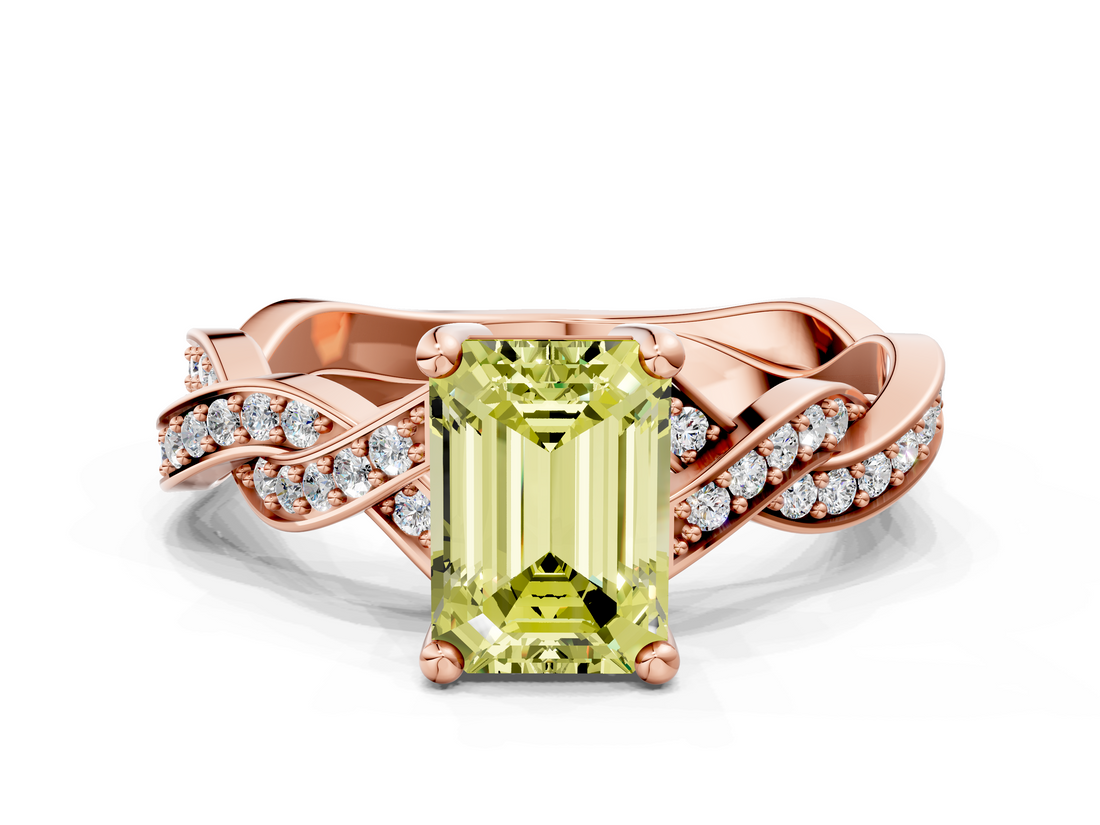 Rose gold Fancy Yellow Emerald  Cut Twisted Pavé Band Solitaire Ring with Four-Prong Setting_55