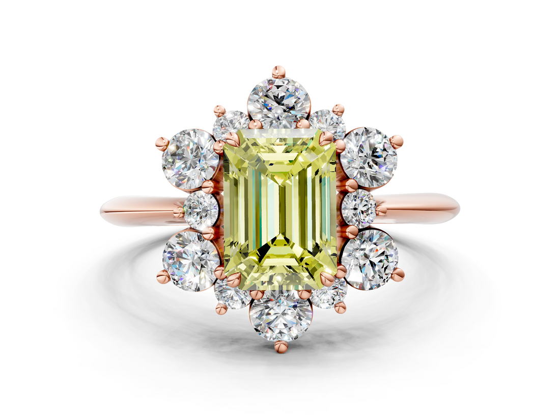 Rose gold Fancy Yellow Emerald  Diamond Cluster Halo Ring with Solitaire Band and Four-Prong Setting_20
