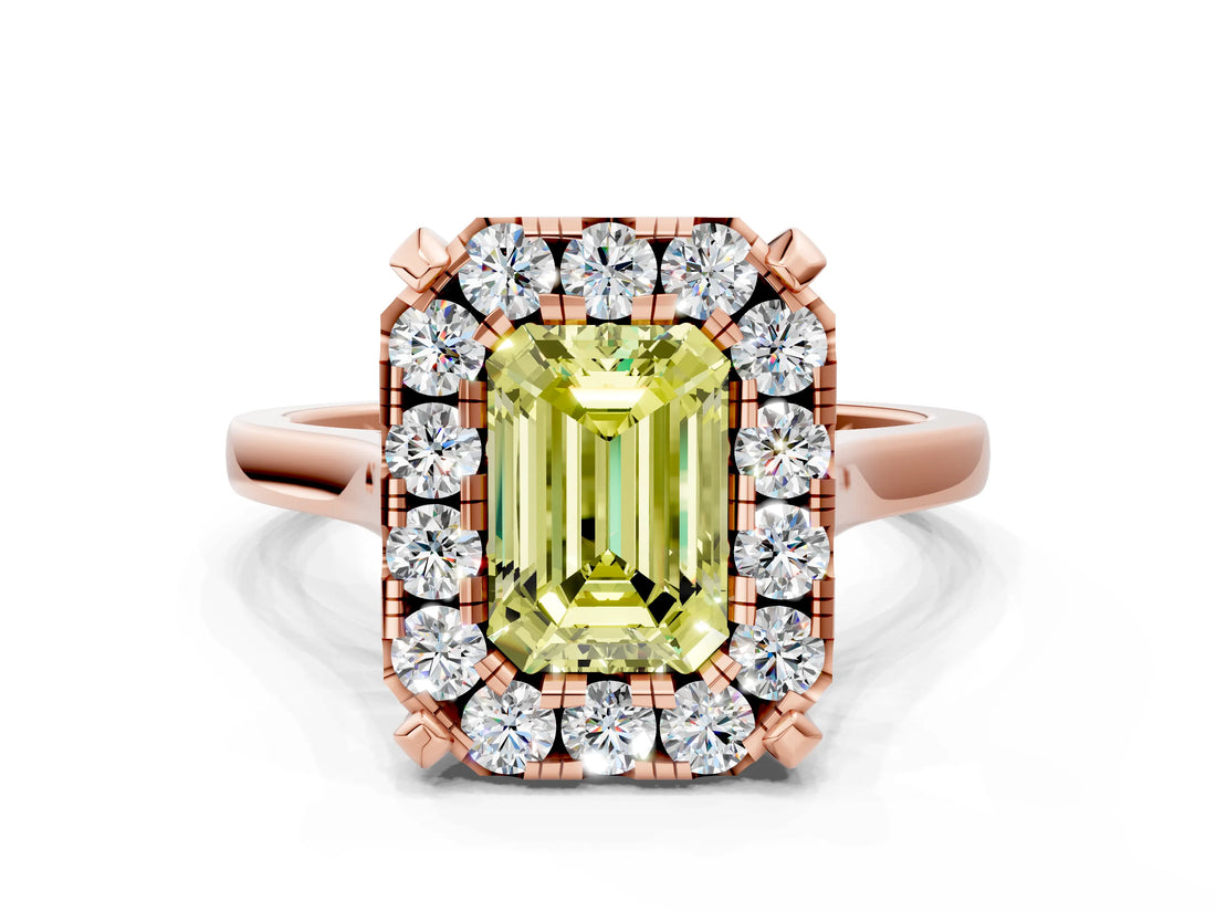 Rose gold Fancy Yellow Emerald  Diamond Cluster Halo Solitaire with Four-Prong Setting_92