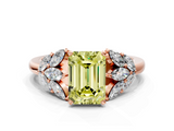 Rose gold Fancy Yellow Emerald  Diamond Cluster Leaf Design Ring with Prong Setting_70