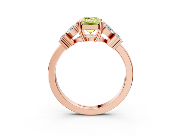 Rose gold Fancy Yellow Emerald  Diamond Floral Cluster Ring with Solitaire Band and Prong Setting