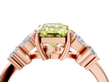 Rose gold Fancy Yellow Emerald  Diamond Floral Cluster Ring with Solitaire Band and Prong Setting_45