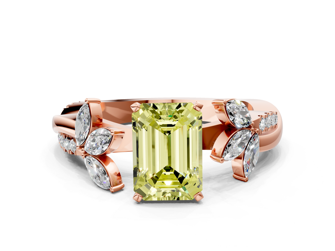 Rose gold Fancy Yellow Emerald  Diamond Floral Vine Solitaire Engagement Ring_3